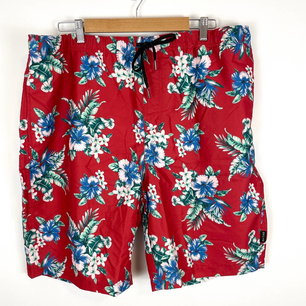 Brooklyn Surf Men's Red Floral Swim Board Shorts - Picture 3 of 11